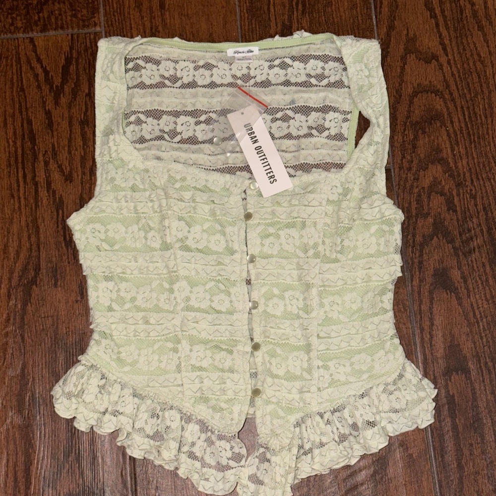 Kimchi Blue Urban Outfitters Lace Peplum Vest Sage Green Button Front Small NWT